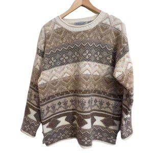 Vtg Northern Isles Wool Fair Isle Style Hand Embroidered Sweater Coastal Grandma
